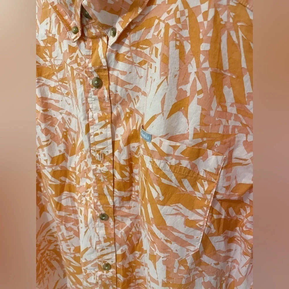Men's Orange Tropical Vacation Short Sleeve Button Down Relaxed Shirt Size Large